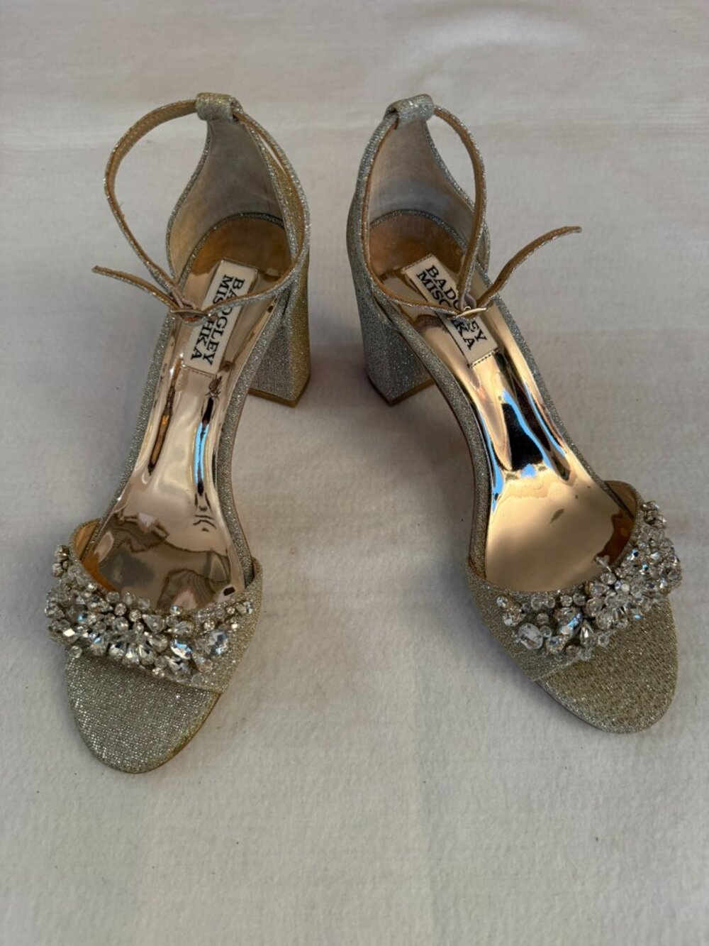 Badgley Mischka Collection Tempest Embellished Silver Sandals, size US 6.5